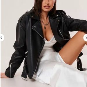 Black Faux Leather Oversized Biker Jacket